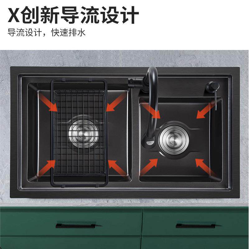 锈黑金刚纳米手水槽双槽厨房不钢手工工台双槽阶洗碗池拉丝碗洗洗