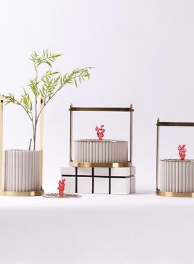 创意新中式现代树脂金属提盒摆件客厅茶几博古架玄关家居饰品摆件
