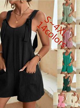 Strap shorts jumpsuit欧美女装夏季新款休闲时尚背带短裤连体裤