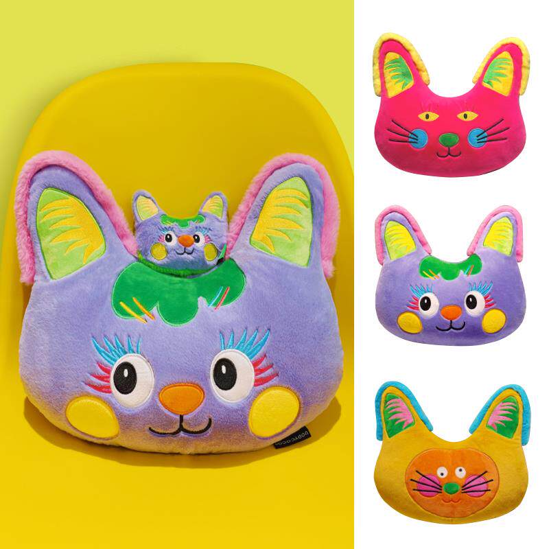 uodycoco原创猫猫头靠枕可爱卡通抱枕沙发多巴胺配色靠垫生日礼物
