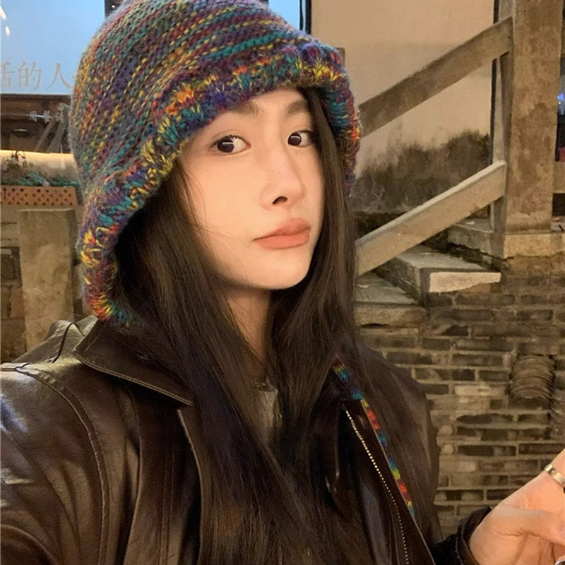 Classy key新加坡设计师联名款护耳帽子民族风针织帽彩虹毛线帽女