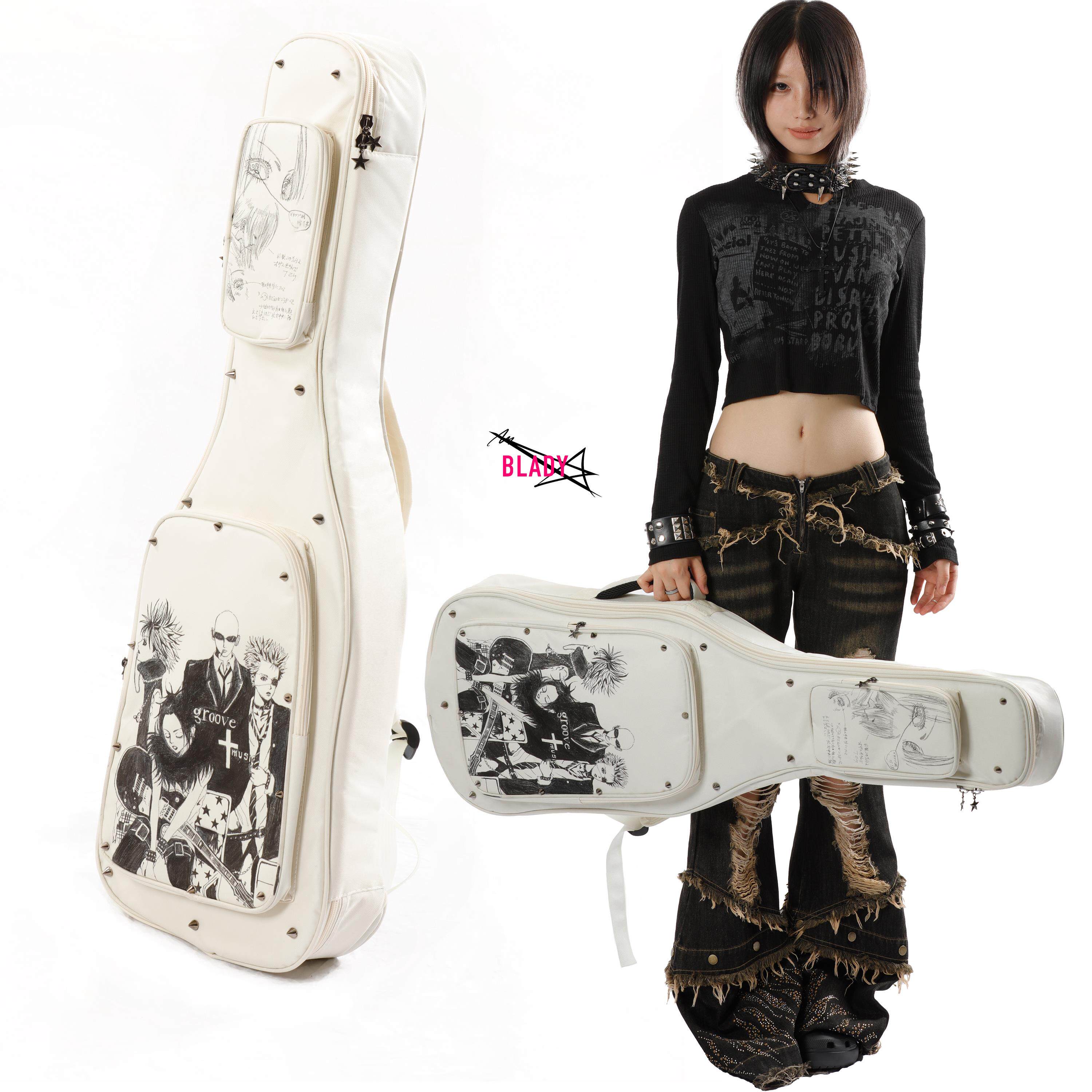 手绘NANA吉他包原创土星亚文化铆钉41寸木吉他电吉他贝斯加厚琴包