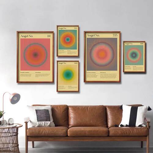 Angel Number Retro Poster Gradient Aura Prints Room Decorati