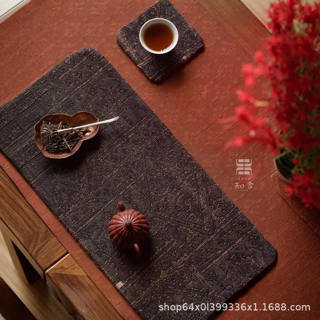 新品AL718955香云纱重磅蚕丝新中式复古宫廷风隔手柞工热双层茶桌