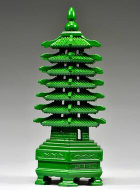 绿色桃木雕刻七层文昌塔摆件木质十三层九层文昌塔客厅书桌工艺品