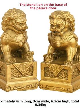 铜门型狮子（一对）大门桌面铜饰品镇屋小狮子家装财富饰品