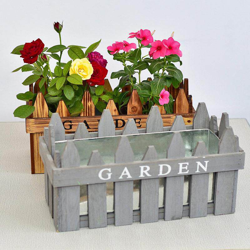 木栅栏花盆家庭创意阳台装饰多肉小绿色植物矩形防腐木木栅栏花盆