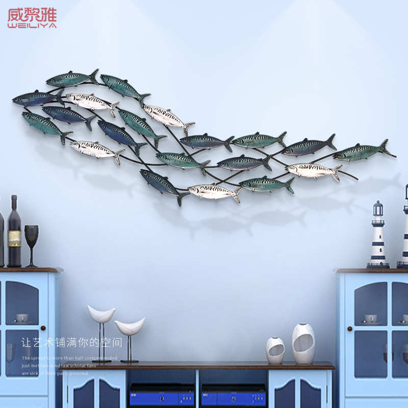 地中海沙发房艺装饰品墙面铁墙壁创意鱼儿墙上墙童挂饰饰背景壁饰图片