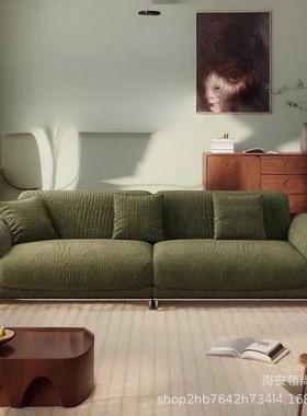 法式复古雪尼尔墨绿色三人沙发新款中古奶油风小户型直排多人沙发