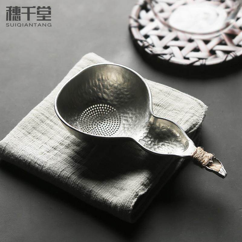 纯锡手工锤纹葫芦茶漏茶渣过滤器锡银葫芦瓢形功夫茶漏斗