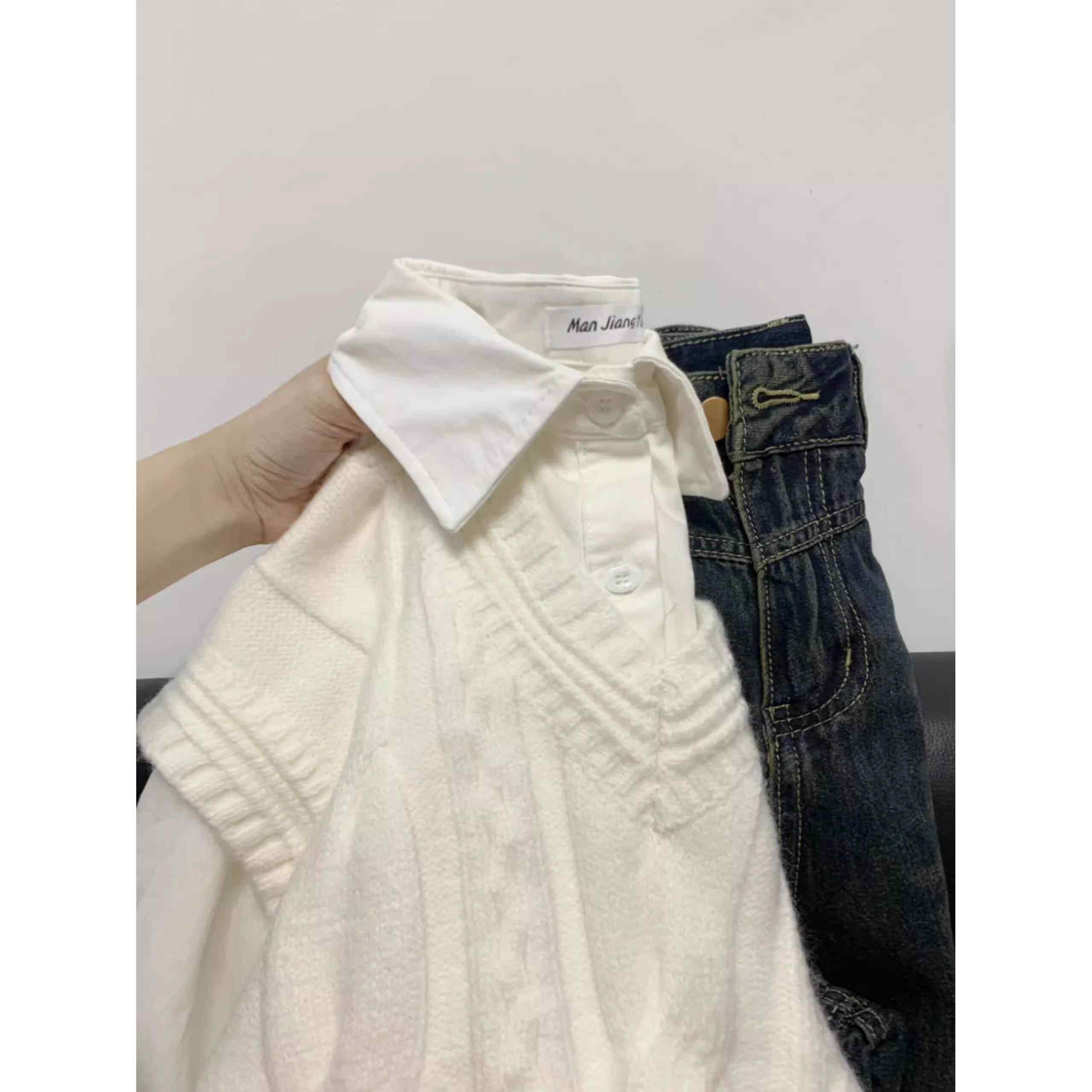 秋季针织背心女马甲慵懒学院风设计感衫白色复古女宽松叠穿百搭