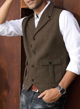 M 82840 Men's Suit Vest Herringbone Lapel 人字纹西装马甲