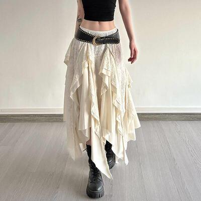 Women's Plain Asymmetrical Hem Skirt without Belt Boho