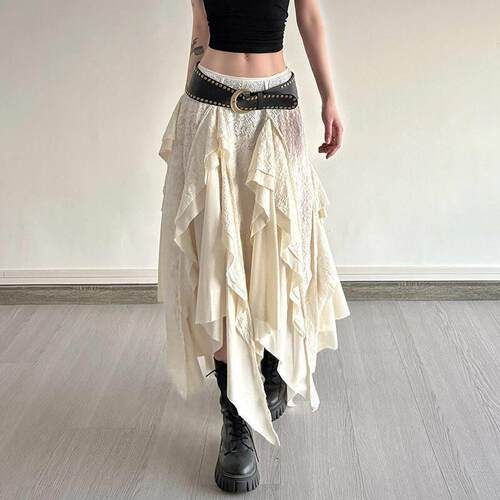 Women's Plain Asymmetrical Hem Skirt without Belt Boho