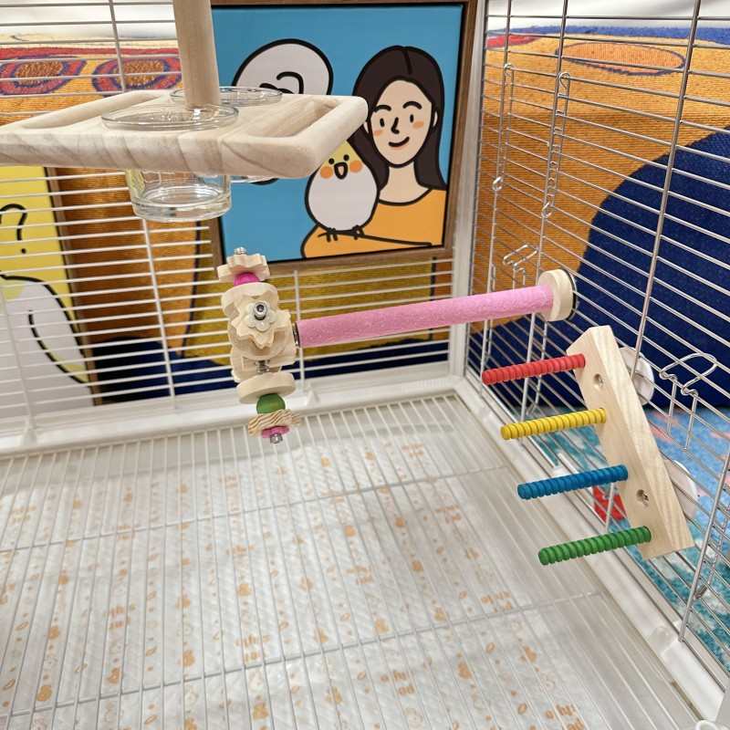 鹦鹉实木站杆鸟窝木质家具健身爬梯房子牡丹玄风挂件鸟窝秋千玩具