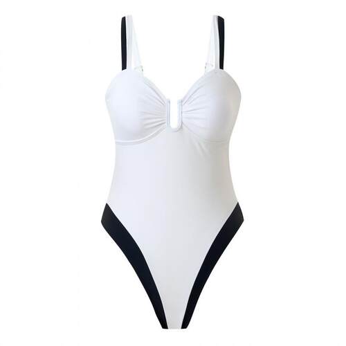 Female one-piece triangle black and white swimsuit