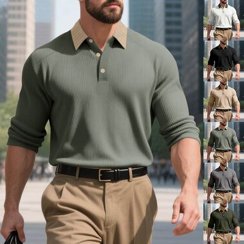 Men's pit tie lapel shirt long sleeved T-shirt