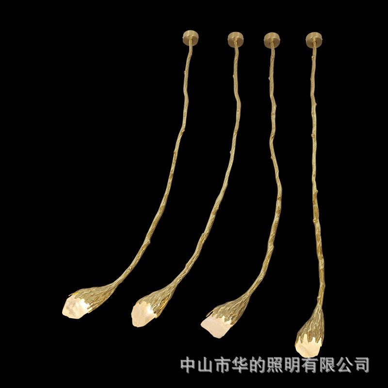 瑞士餐厅吊灯北欧轻奢长条现代简约餐桌灯全铜吧台天然水晶灯具
