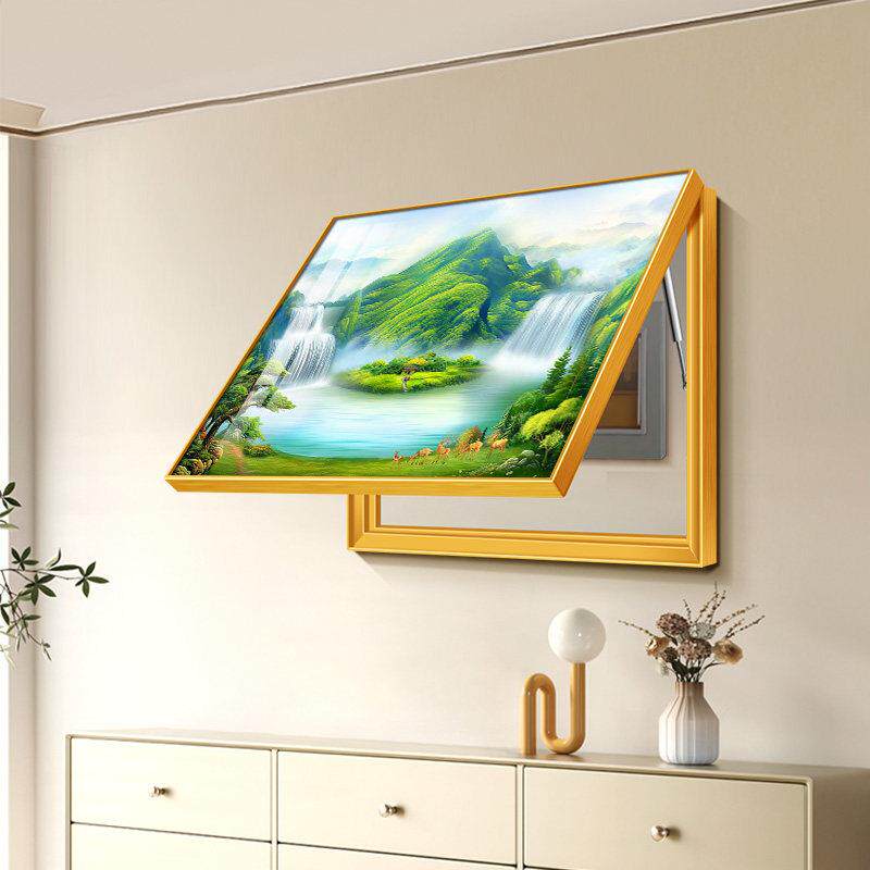 聚宝盆电表箱装饰画 画简约山水风景画 画多媒体盒弱电箱免打孔遮