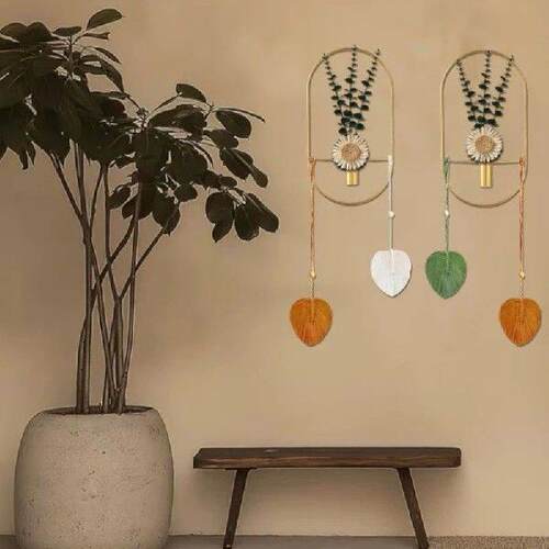 2 Pcs Plant Wall-mounted with Artificial Plants Geometric