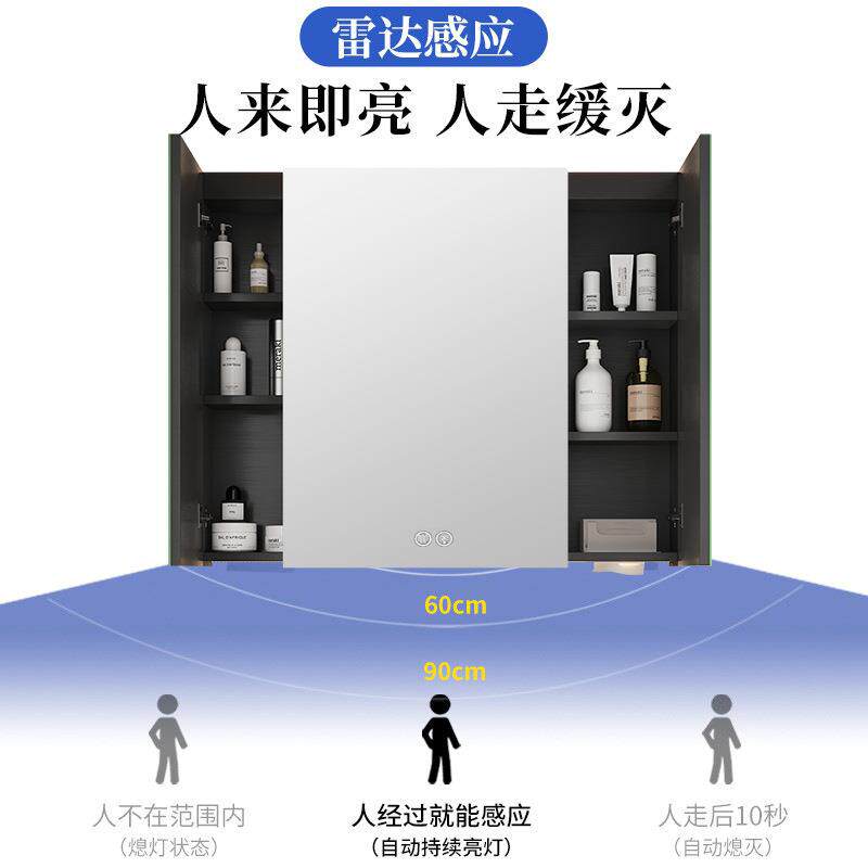 人体感应智能不锈钢镜柜带灯除雾浴室单独抽纸挂墙式置物架厂家