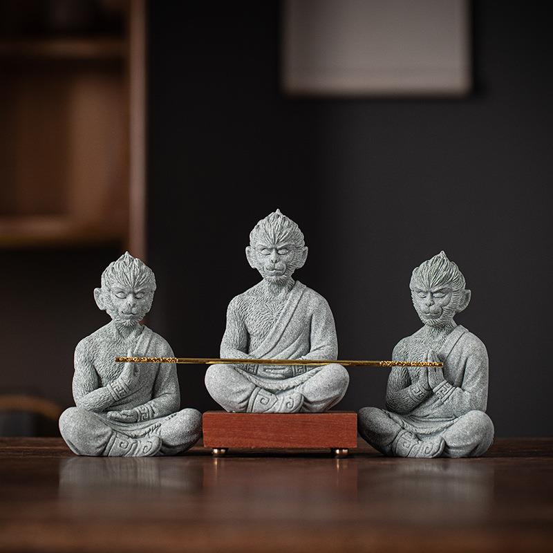 禅意齐天大圣孙悟空茶宠摆件创意生肖猴打坐禅定鱼缸造景桌面装饰