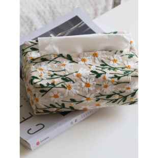 雏菊纸巾盒田园风格 纳维亚织物黑色蓝色长 咖啡桌桌面纸巾盒斯堪