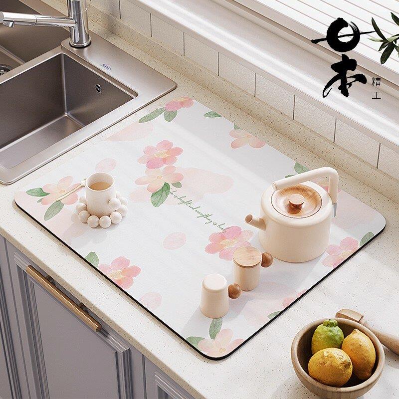 日本厨房台面沥水垫硅藻泥吸水垫桌面餐具杯垫干燥垫免洗茶台吧