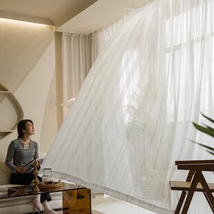 伸缩透光新品不透防晒免卧室奢纱帘窗纱杆打孔飘送轻人客厅日式窗