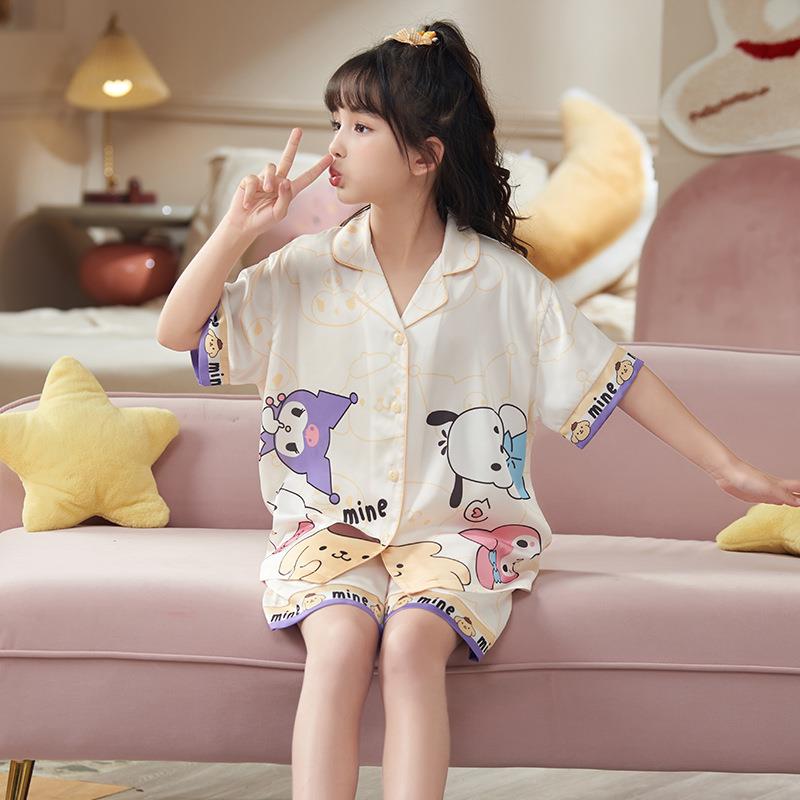 高品质~2025新款儿童睡衣女童冰丝夏季短袖薄款卡通小女孩家居服