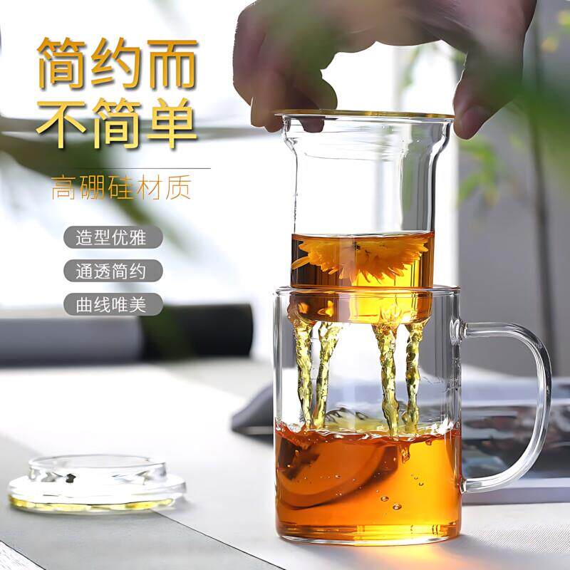 玻璃盖杯带5BzSukRa子子花带柄加厚耐热玻璃杯绿手茶杯办公水杯茶