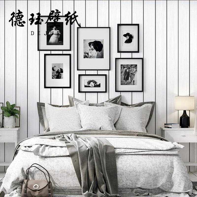 新款直销北欧条纹无纺布白色蓝色木纹墙纸地中海风格壁纸家用客厅