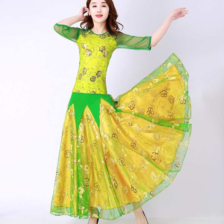 中袖交谊舞摩登舞大摆裙表演华尔兹舞舞裙比赛舞蹈服新款探戈