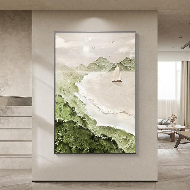 现简约ZZV客厅挂画感抽象落肌画沙发背代景地画奶油风玄关理壁画