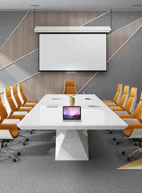 烤漆会议谈桌桌大型白色会议室洽桌椅长-组合办公家具620人位
