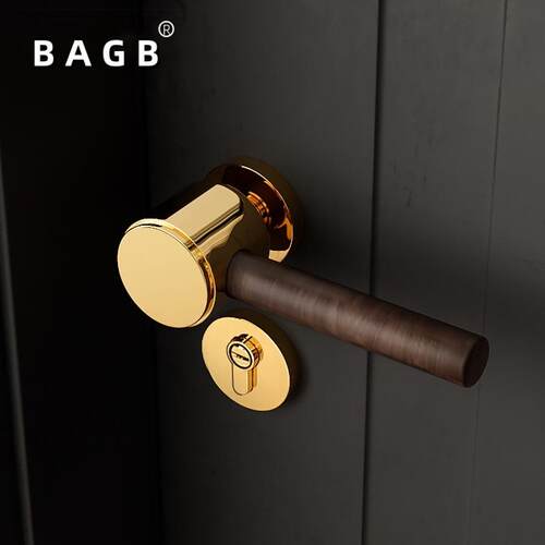 BAGB「新派」复古门把手磁吸静音房门锁把手柄黑胡桃木原实木门锁