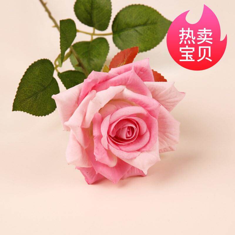 单支彷真月季花假花客厅蔷薇装饰餐桌摆件花干花花束摆设玫瑰花艺
