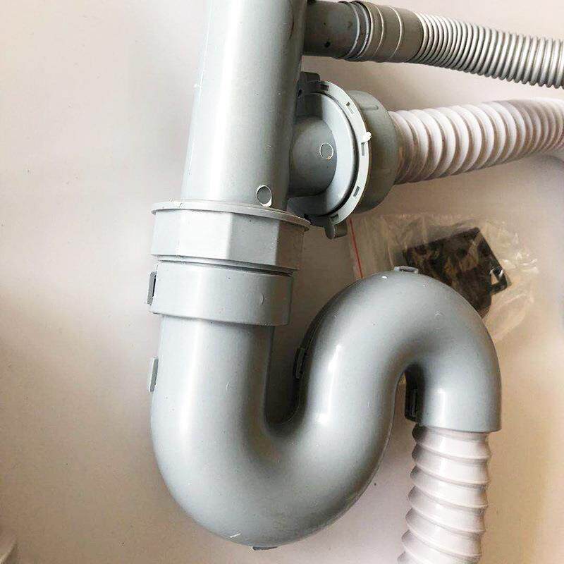 洗菜盆双槽下水管不锈钢菜盆水槽下水软管内嵌钢丝加厚S弯管