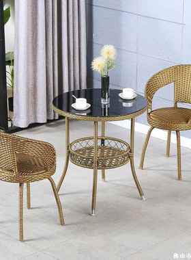 藤桌椅三件套阳台客厅藤椅子休闲椅09896户椅外茶转几椅圆桌五件