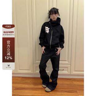 男女潮cleanfit宽松外 重磅奇异拉链发泡连帽运动衫 F383 2025美式