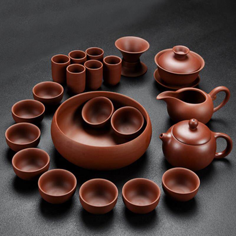 宜兴紫砂茶具套组家用陶瓷原矿朱泥全手工办公泡茶整套壶茶杯盖碗