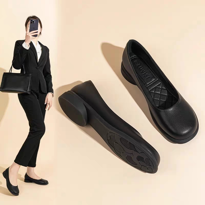大码黑色鞋子女2025新款爆款工装正装制服鞋软底防滑职业平底单鞋
