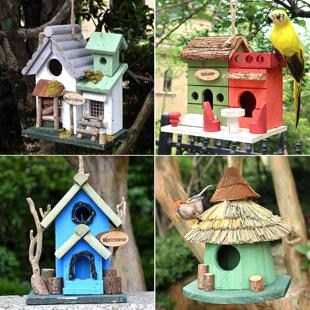 户外鸟窝花园庭院布置景观实木阳台院子园艺装饰摆饰彷真鸟屋鸟巢
