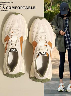 香港厚底小蛮腰阿甘鞋女2025春新款运动休闲华夫鞋百搭老爹鞋真皮