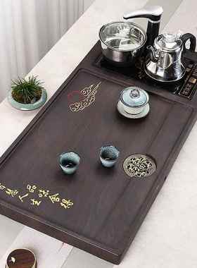 实木茶盘用整块方公形简约办室03332干长泡茶台功夫款带排水一件