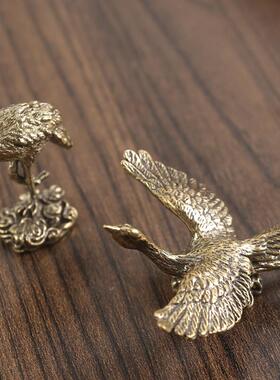 新款直销纯铜展翅高飞仙鹤摆件桌面装饰品办公室创意工艺品黄铜茶