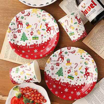 Christmas disposable cutlery set圣诞节纸杯纸盘一次性餐具套装