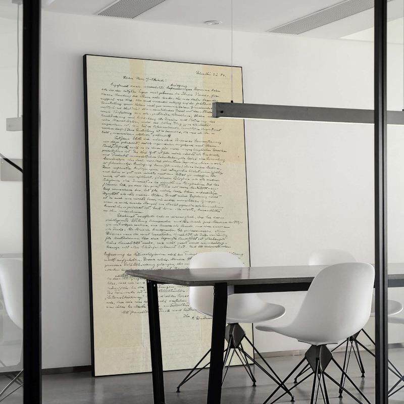 爱因斯坦手稿北欧玄关装饰画竖版过道走廊英文挂画法式复古书房画