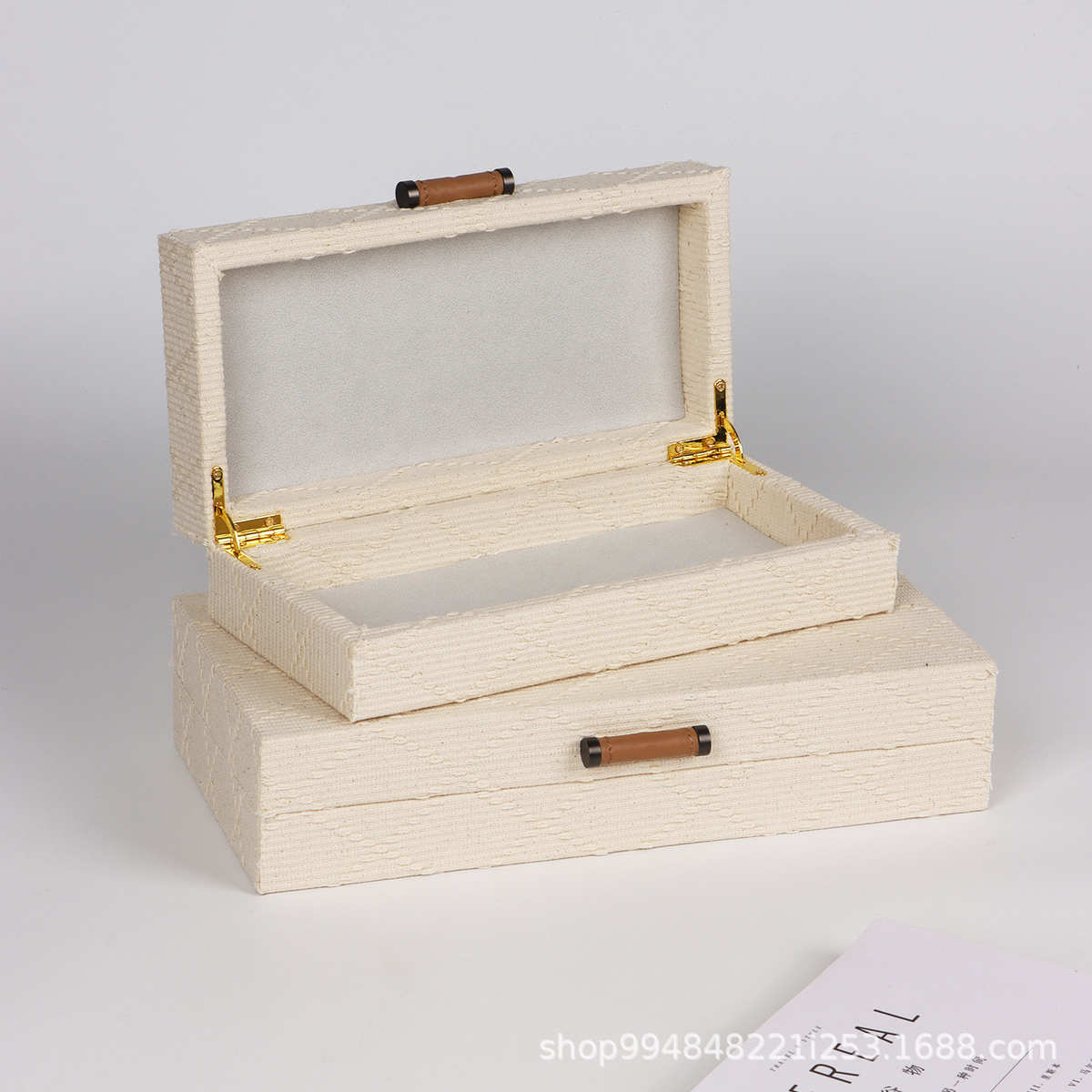 高级感布艺编织桌面首饰收纳盒皮质样板间储物盒收纳罐装饰品摆件