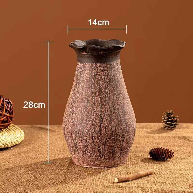 粗陶花瓶摆件花盆客厅花园新中式干花花瓶复古土陶罐插花饰品
